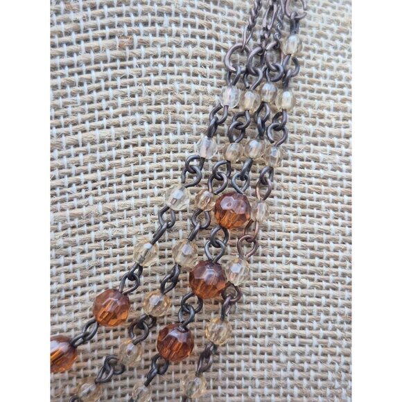 1928 Brand Multi Strand Collar Necklace Bronze Color & Amber Orange Faceted Bead - Picture 4 of 8